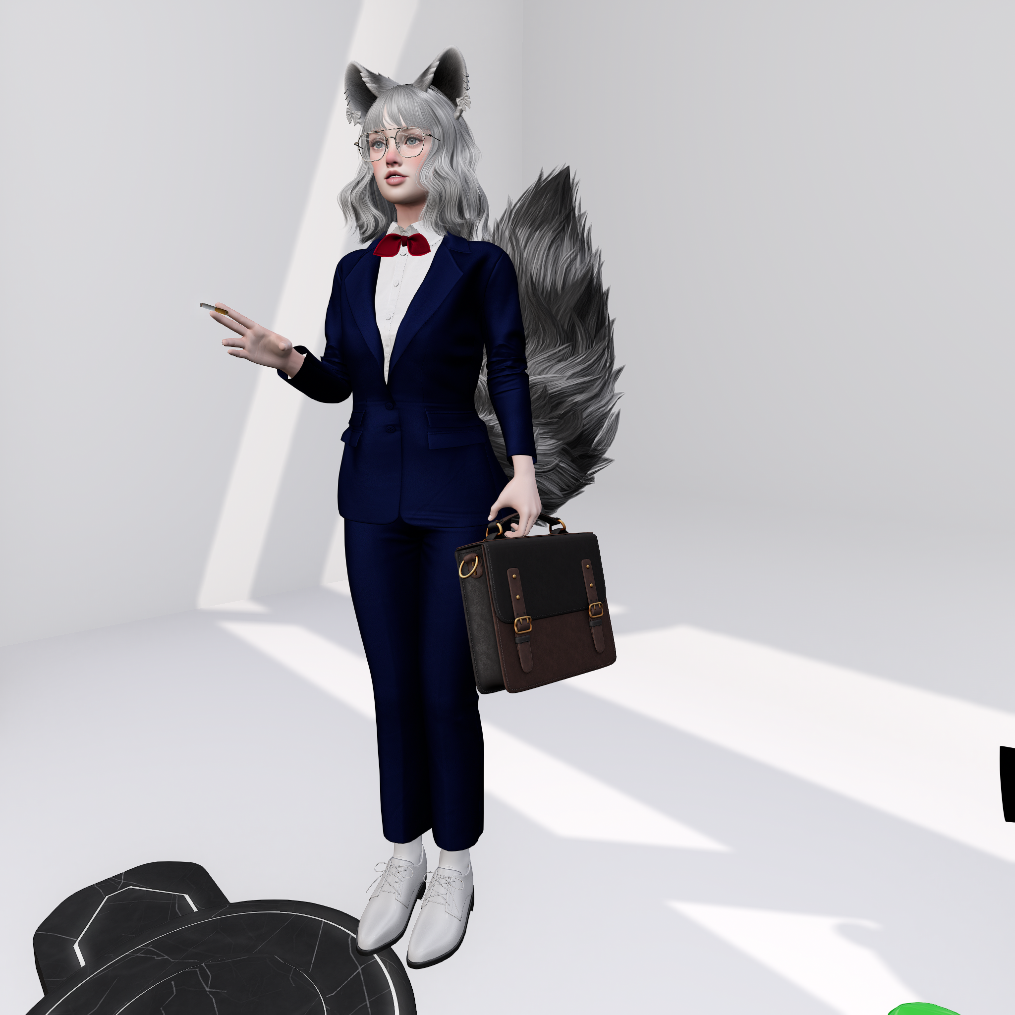 Avatar in a navy suit with a briefcase